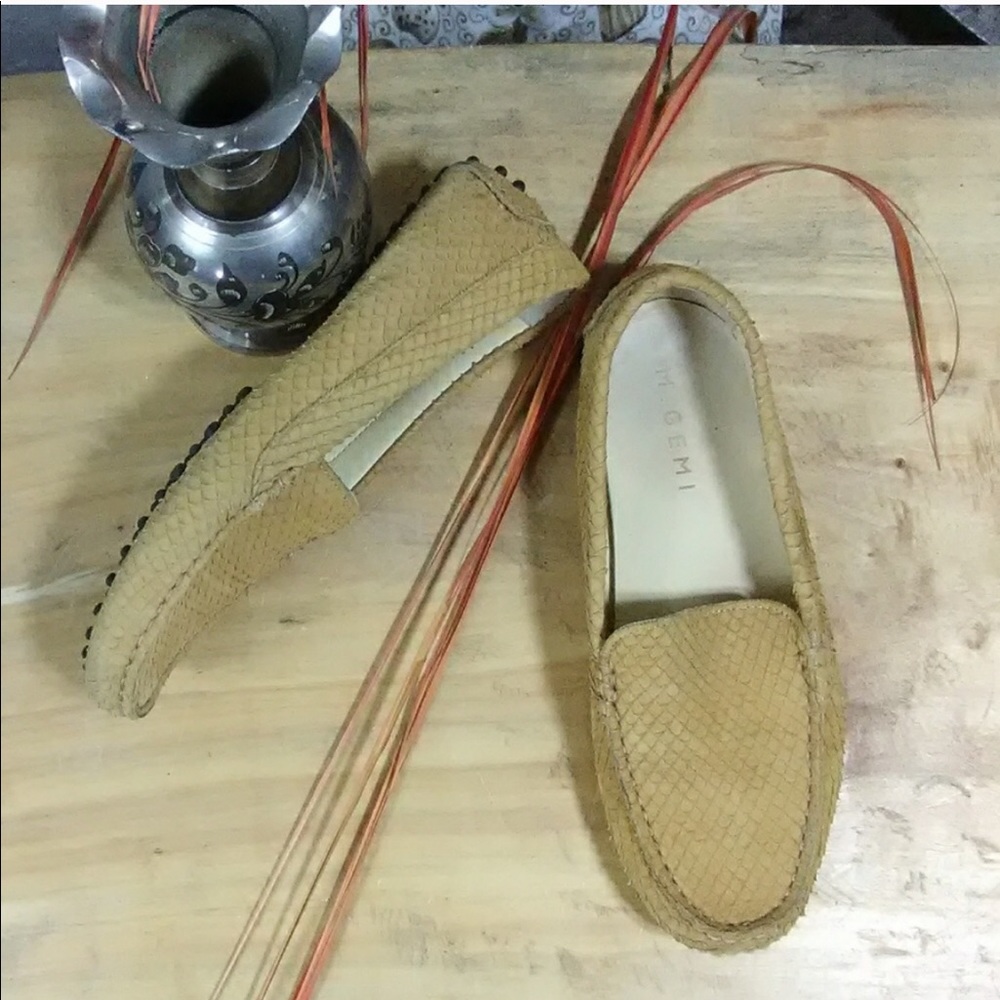 M. Gemi Felize Snake Print Suede Driving Loafers